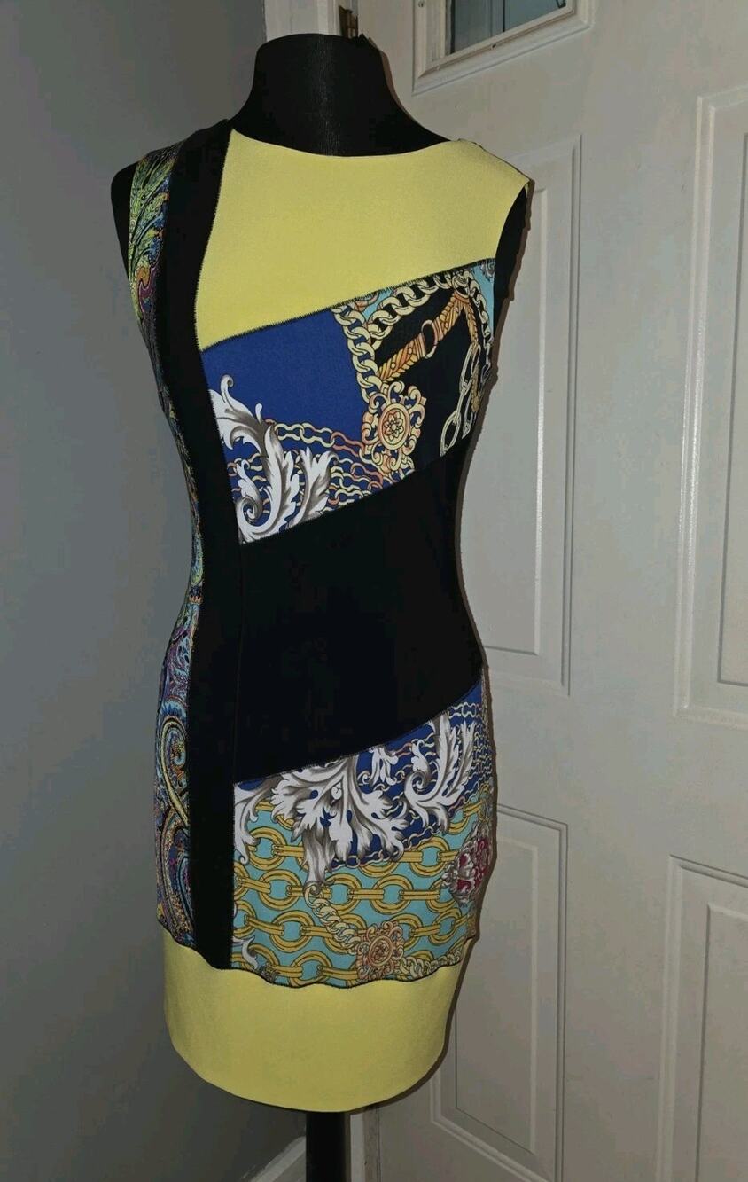 JOSEPH RIBKOFF Paisley Equestrian Dress Art To Wear Dress Professional 4 Yellow